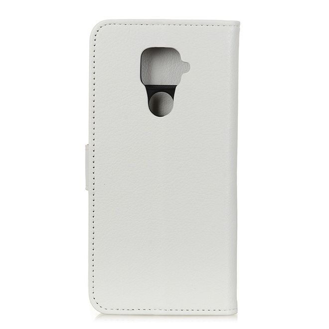 Huawei Mate 30 Lite Handy Hülle - Litchi Leder Bookcover Series - weiss