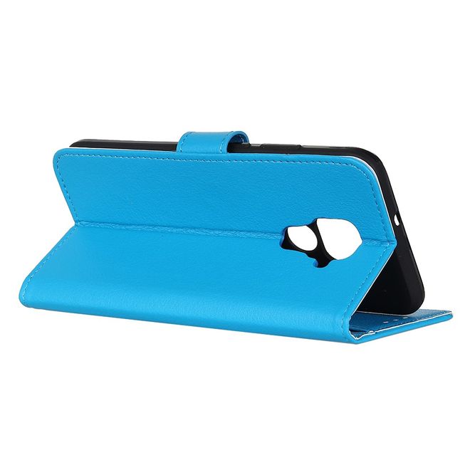 Huawei Mate 30 Lite Handy Hülle - Litchi Leder Bookcover Series - blau