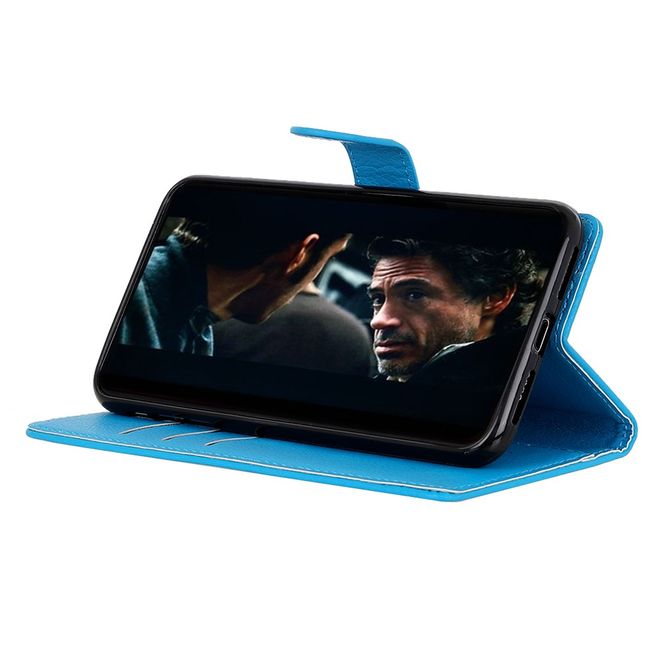 Huawei Mate 30 Lite Handy Hülle - Litchi Leder Bookcover Series - blau
