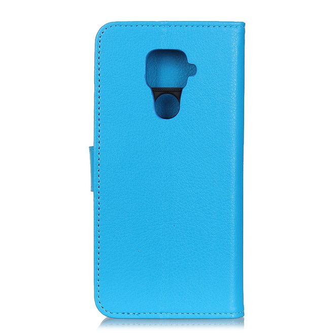 Huawei Mate 30 Lite Handy Hülle - Litchi Leder Bookcover Series - blau