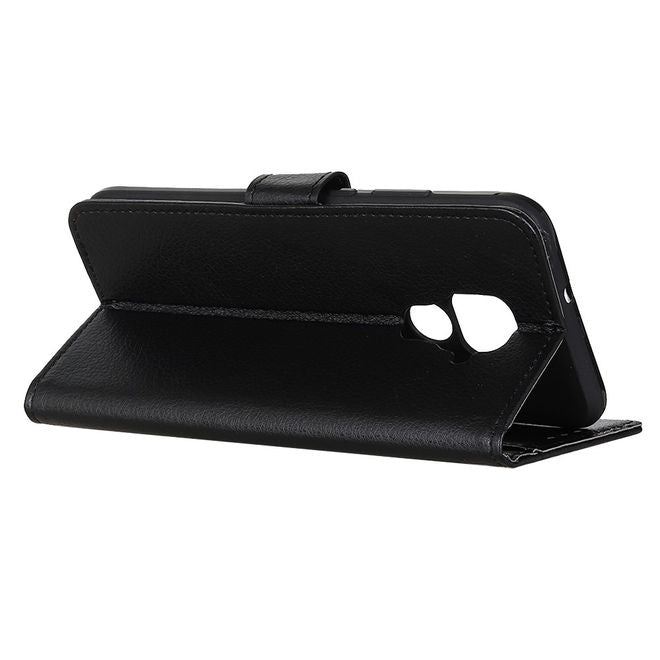 Huawei Mate 30 Lite Handy Hülle - Litchi Leder Bookcover Series - schwarz