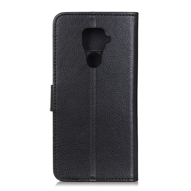 Huawei Mate 30 Lite Handy Hülle - Litchi Leder Bookcover Series - schwarz