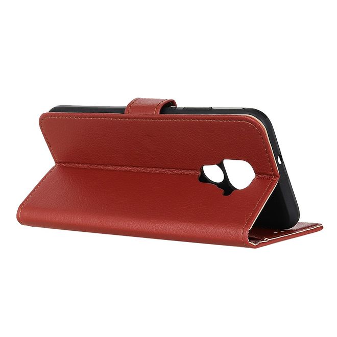 Huawei Mate 30 Lite Handy Hülle - Litchi Leder Bookcover Series - braun