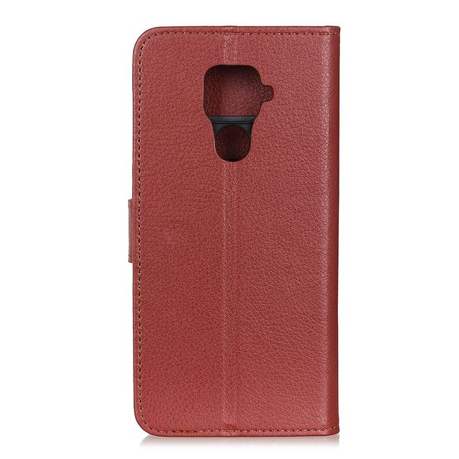 Huawei Mate 30 Lite Handy Hülle - Litchi Leder Bookcover Series - braun