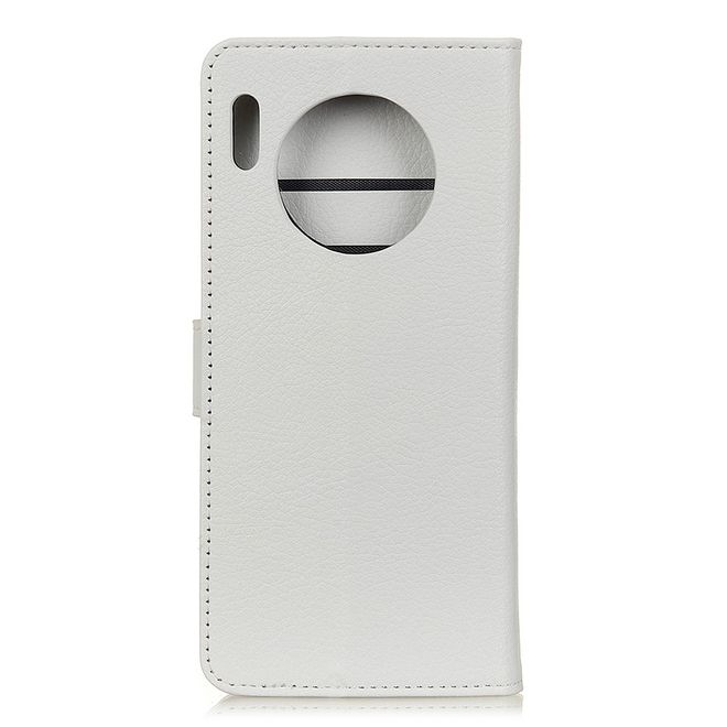 Huawei Mate 30 Handy Hülle - Litchi Leder Bookcover Series - weiss