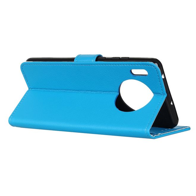 Huawei Mate 30 Handy Hülle - Litchi Leder Bookcover Series - blau