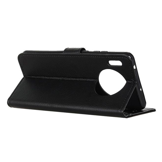 Huawei Mate 30 Pro Handy Hülle - Litchi Leder Bookcover Series - schwarz
