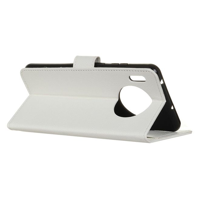 Huawei Mate 30 Pro Handy Hülle - Litchi Leder Bookcover Series - weiss