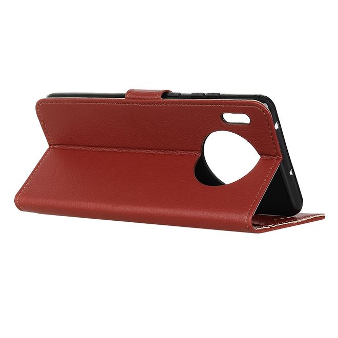 Huawei Mate 30 Pro Handy Hülle - Litchi Leder Bookcover Series - braun