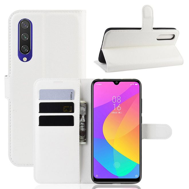 Xiaomi Mi A3 Handy Hülle - Litchi Leder Bookcover Series - weiss