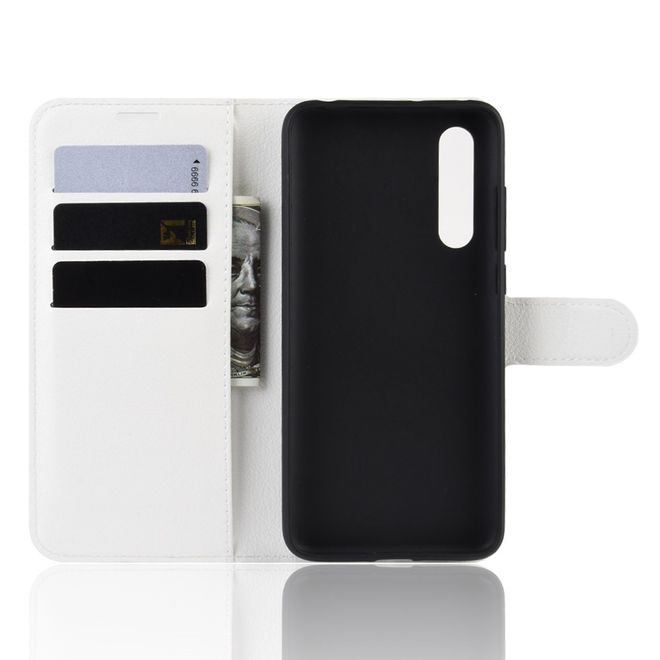 Xiaomi Mi A3 Handy Hülle - Litchi Leder Bookcover Series - weiss