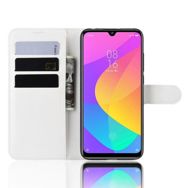 Xiaomi Mi A3 Handy Hülle - Litchi Leder Bookcover Series - weiss