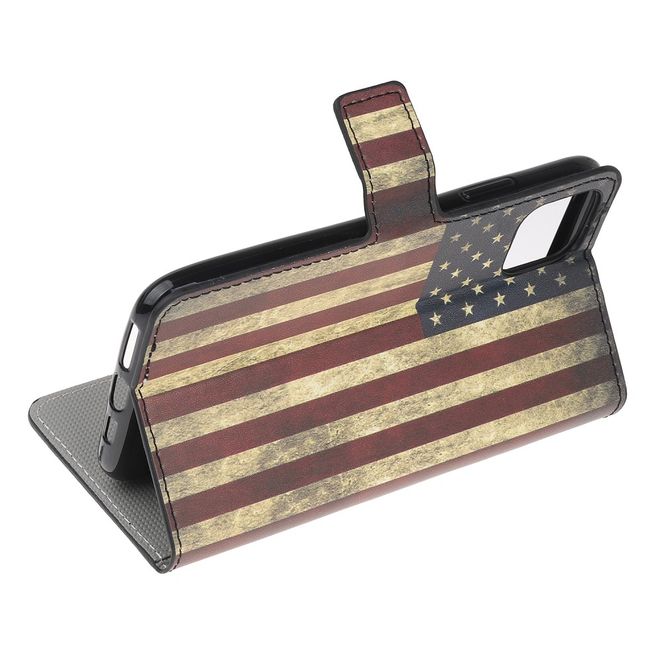 Étui pour iPhone 11 Pro - Collection Couverture Livre en Cuir - Drapeau américain rétro
