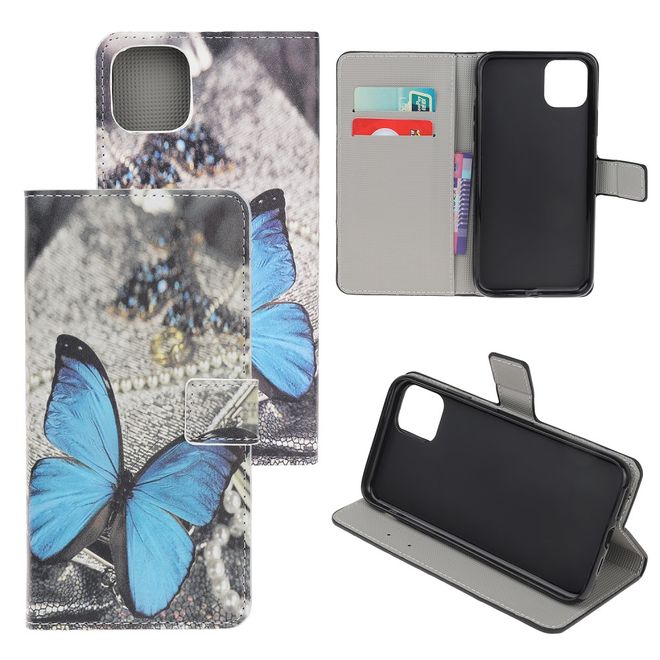 Étui pour iPhone 11 Pro - Collection Couverture Livre en Cuir - Papillon Bleu