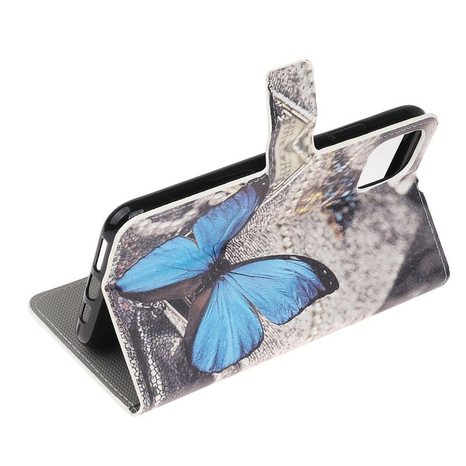 Étui pour iPhone 11 Pro - Collection Couverture Livre en Cuir - Papillon Bleu