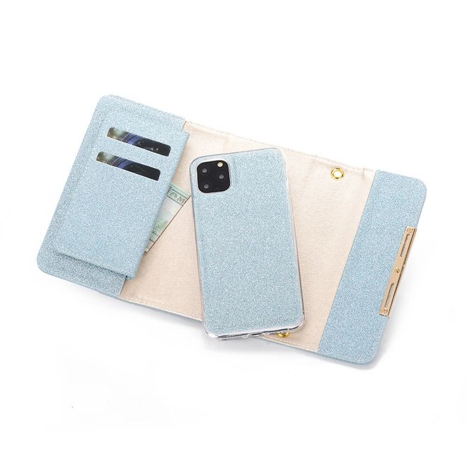 iPhone 11 Pro Max Handyhülle - Glitzernde Clutch mit Halsband - hellblau