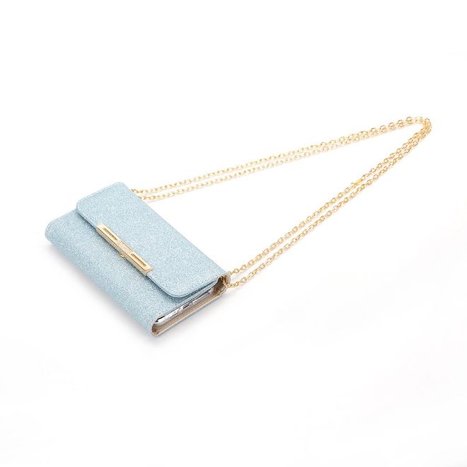 iPhone 11 Pro Max Handyhülle - Glitzernde Clutch mit Halsband - hellblau