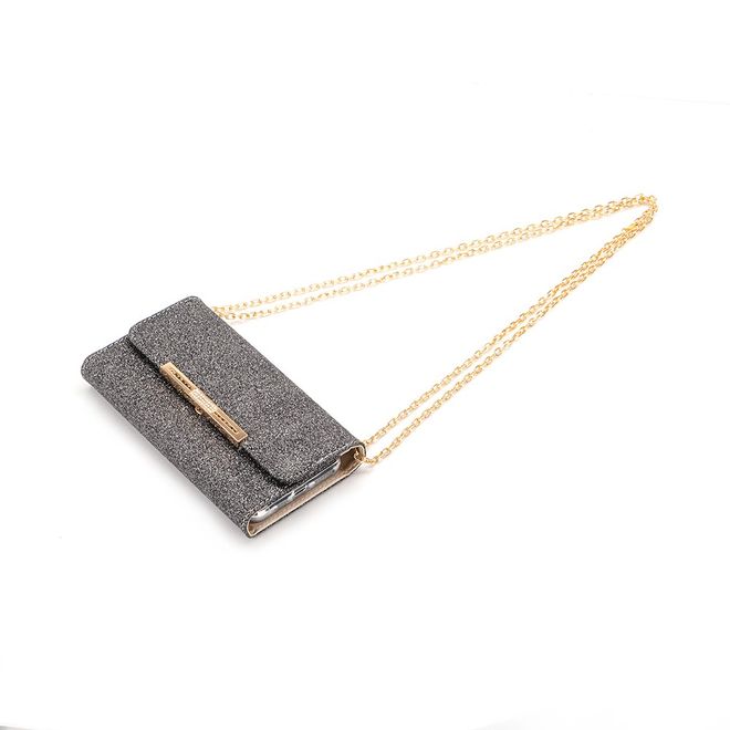 iPhone 11 Pro Max Phone Case - Glittering Clutch with Neck Strap - Black