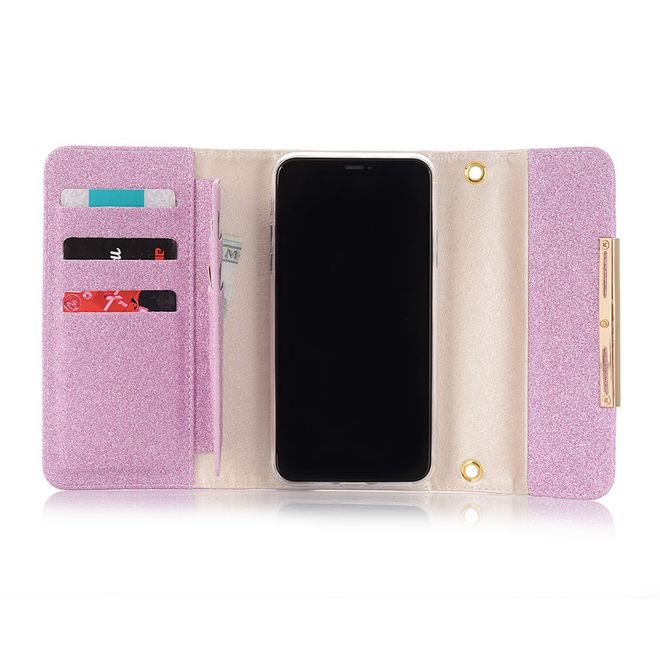 Étui pour iPhone 11 Pro Max - Pochette à paillettes avec bandoulière - Violet