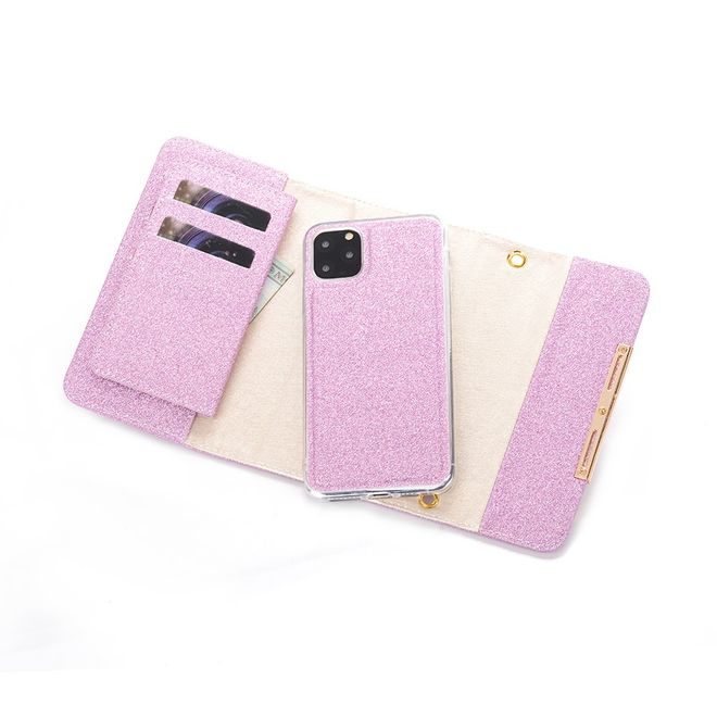 Étui pour iPhone 11 Pro Max - Pochette à paillettes avec bandoulière - Violet