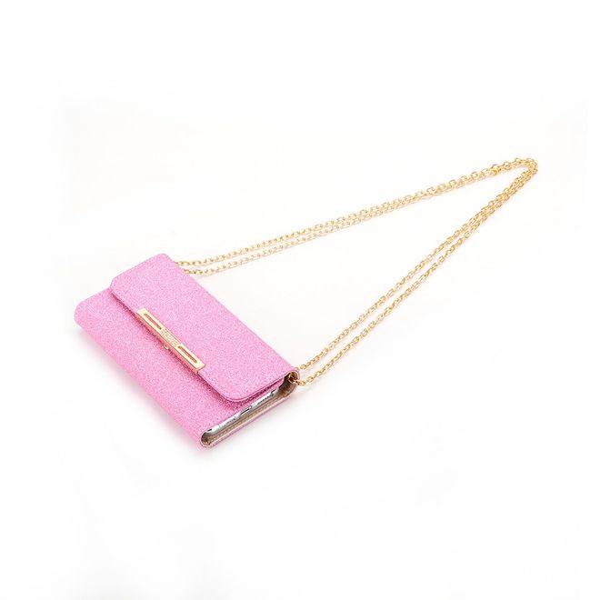 iPhone 11 Phone Case - Glittering Clutch with Neck Strap - Pink