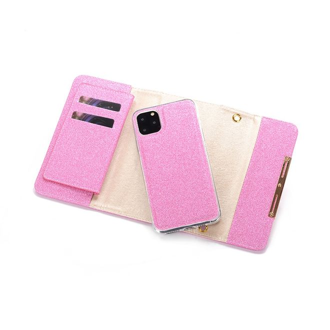 iPhone 11 Pro Phone Case - Glittering Clutch with Neck Strap - Pink