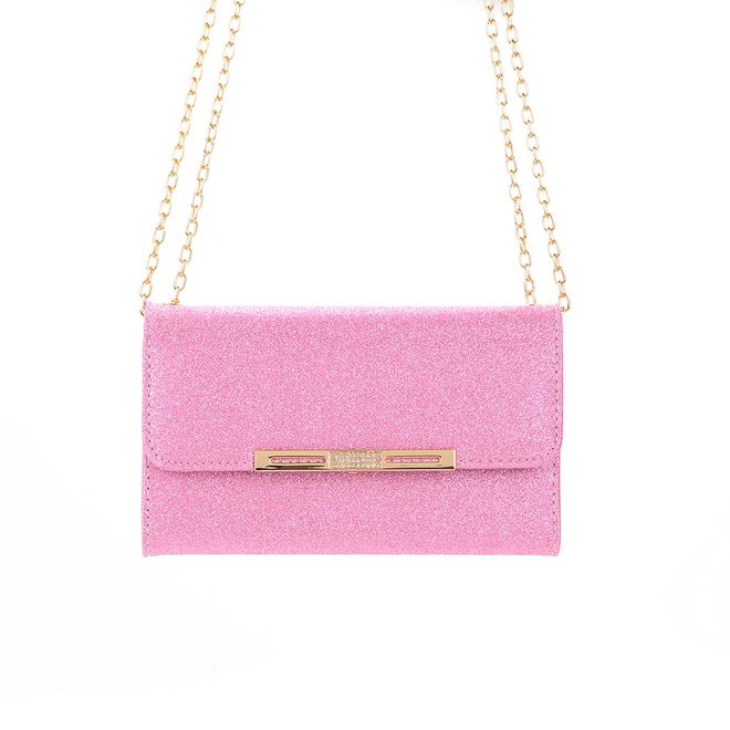 iPhone 11 Pro Phone Case - Glittering Clutch with Neck Strap - Pink