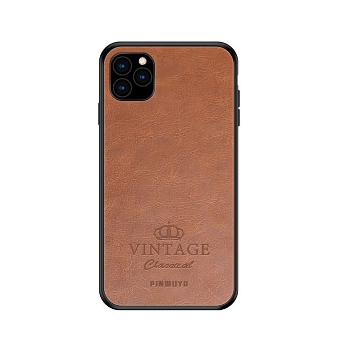 Coque pour iPhone 11 Pro - Coque rigide en plastique avec dos en cuir rétro - Série Pin Rui - Marron