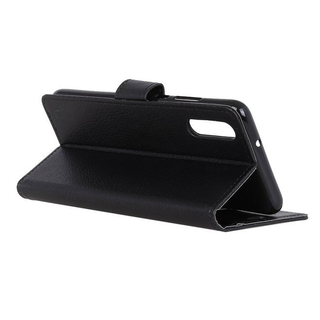 Samsung Galaxy A90 5G Handy Hülle - Litchi Leder Bookcover Series - schwarz