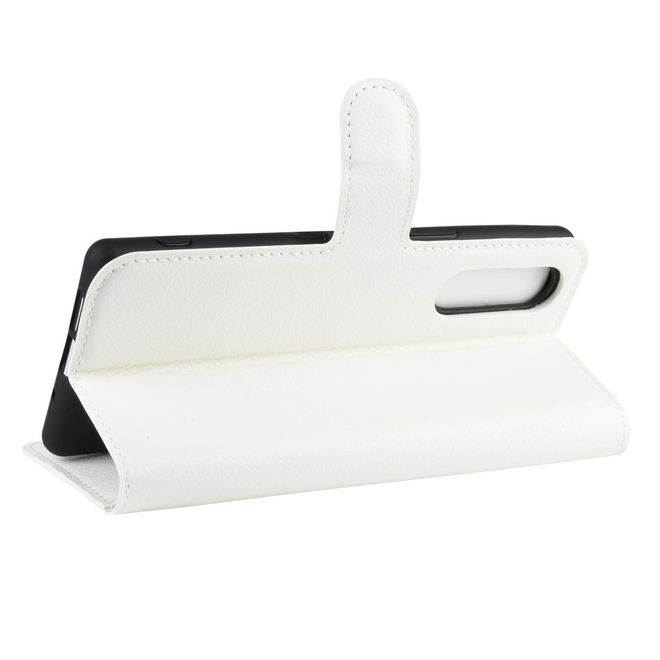 Sony Xperia 5 Handy Hülle - Litchi Leder Bookcover Series - weiss