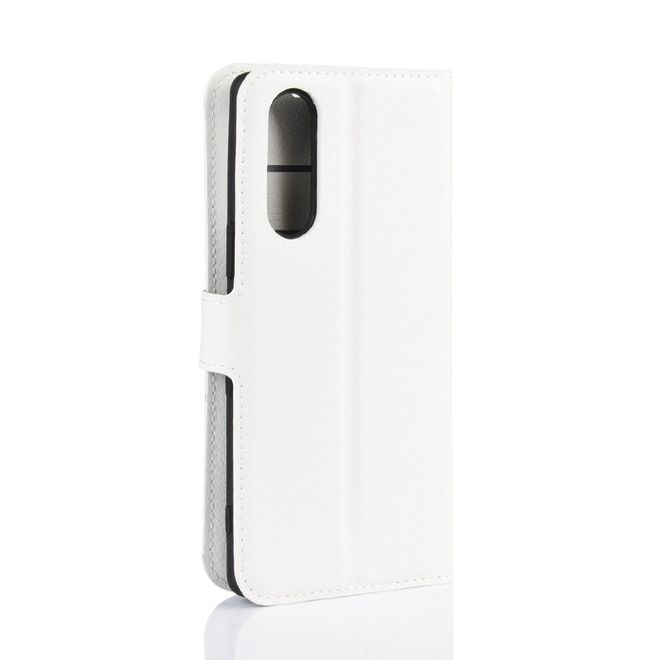 Sony Xperia 5 Handy Hülle - Litchi Leder Bookcover Series - weiss