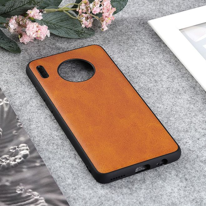 Huawei Mate 30 Pro Hülle - Case aus elastischem Plastik - mit Ledertextur - gelb
