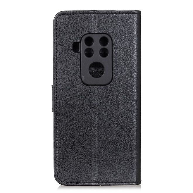 Motorola One Zoom Handy Hülle - Litchi Leder Bookcover Series - schwarz