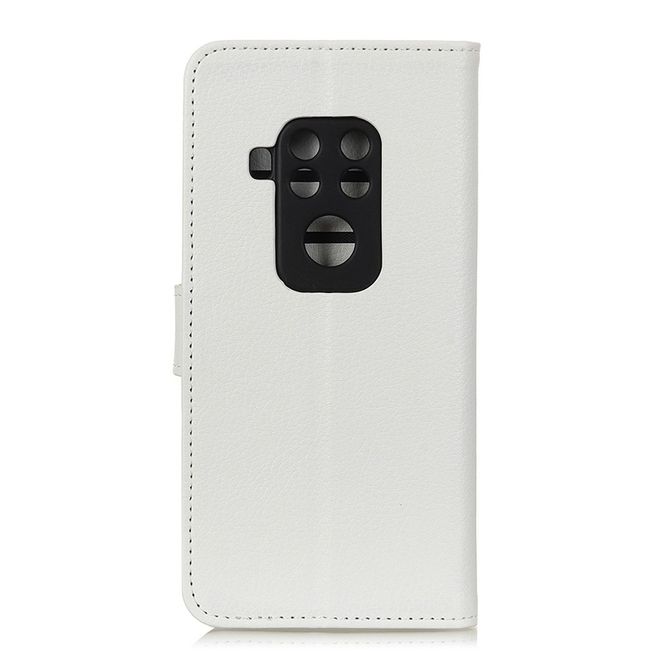 Motorola One Zoom Handy Hülle - Litchi Leder Bookcover Series - weiss
