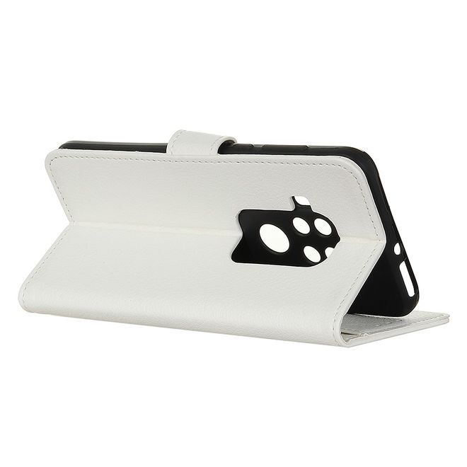 Motorola One Zoom Handy Hülle - Litchi Leder Bookcover Series - weiss