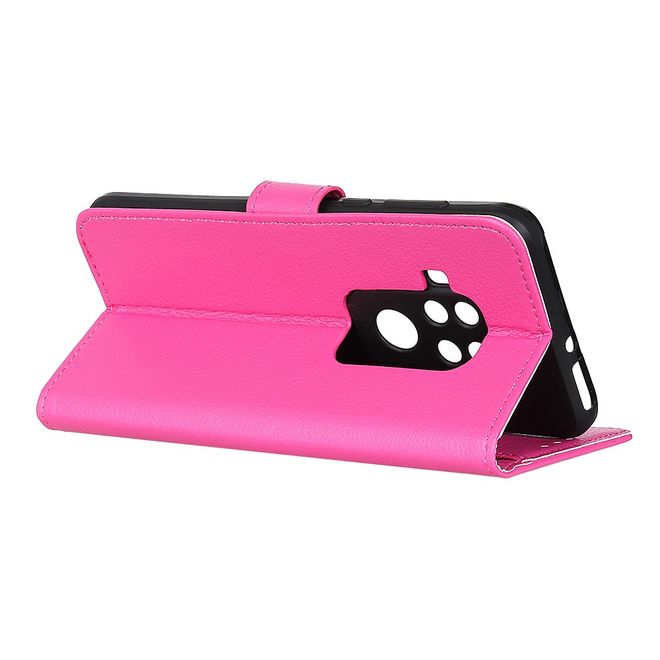 Motorola One Zoom Handy Hülle - Litchi Leder Bookcover Series - rosa