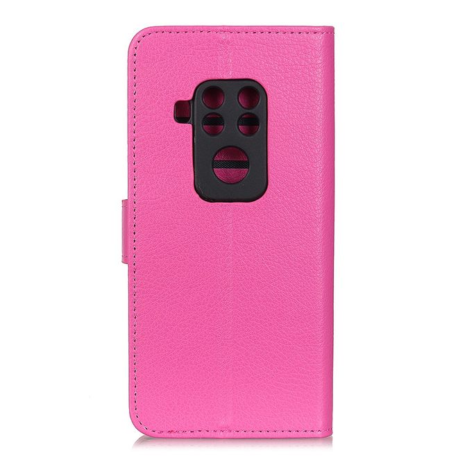 Motorola One Zoom Handy Hülle - Litchi Leder Bookcover Series - rosa