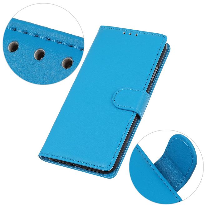 Motorola One Zoom Handy Hülle - Litchi Leder Bookcover Series - blau