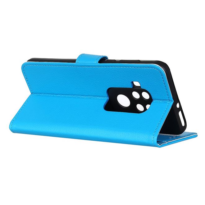Motorola One Zoom Handy Hülle - Litchi Leder Bookcover Series - blau