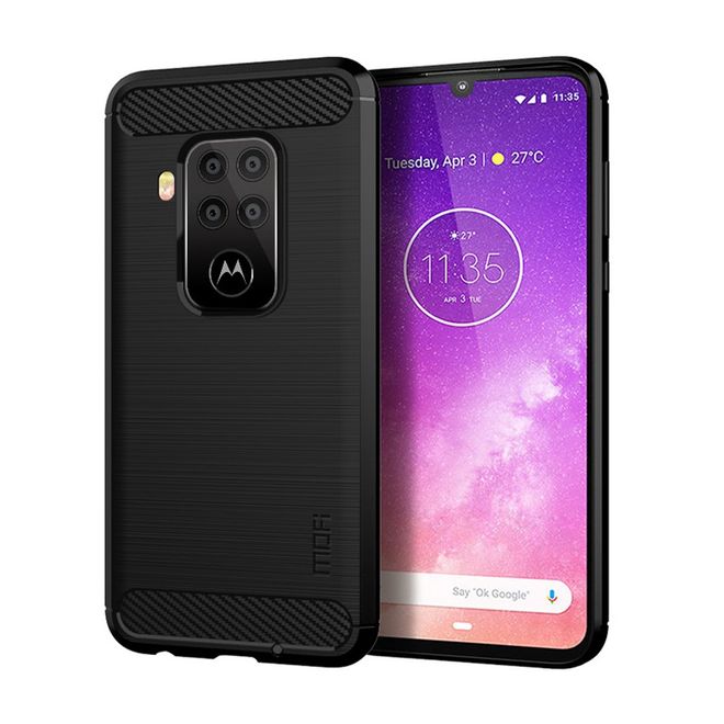 Mofi - Motorola One Zoom Hülle - TPU Softcase - Carbon Fiber Series - schwarz