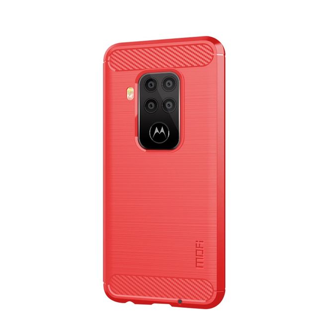 Mofi - Motorola One Zoom Hülle - TPU Softcase - Carbon Fiber Series - rot