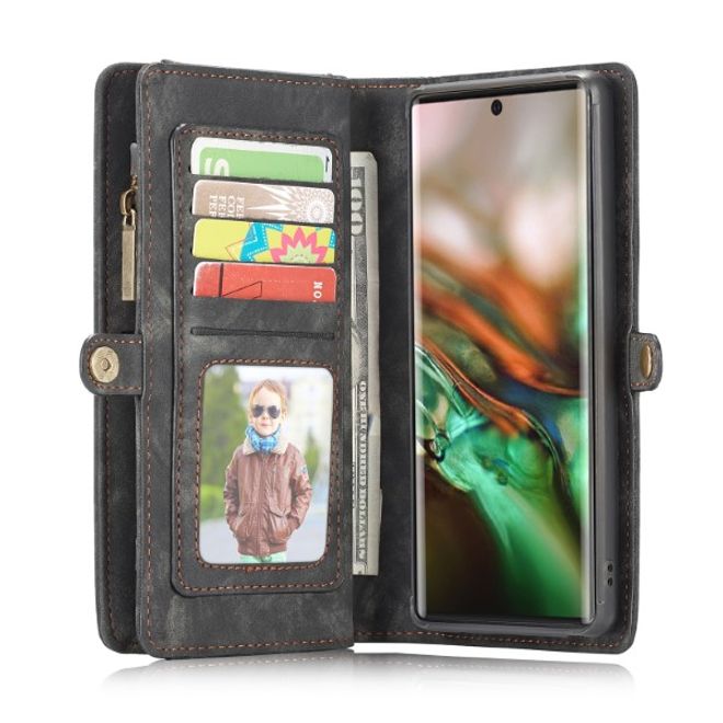 Caseme - Samsung Galaxy Note 10 Handyhülle - Leder Portemonnaie mit abnehmbarer Plastik Hülle - schwarz