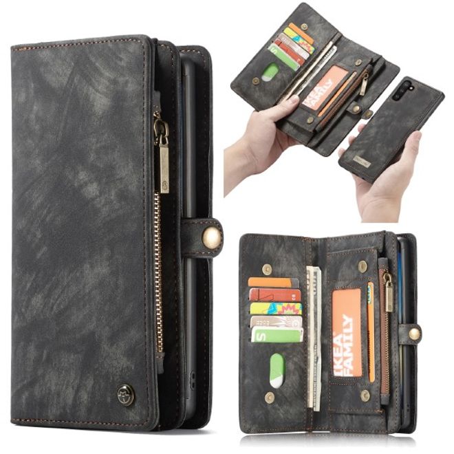 Caseme - Samsung Galaxy Note 10 Handyhülle - Leder Portemonnaie mit abnehmbarer Plastik Hülle - schwarz