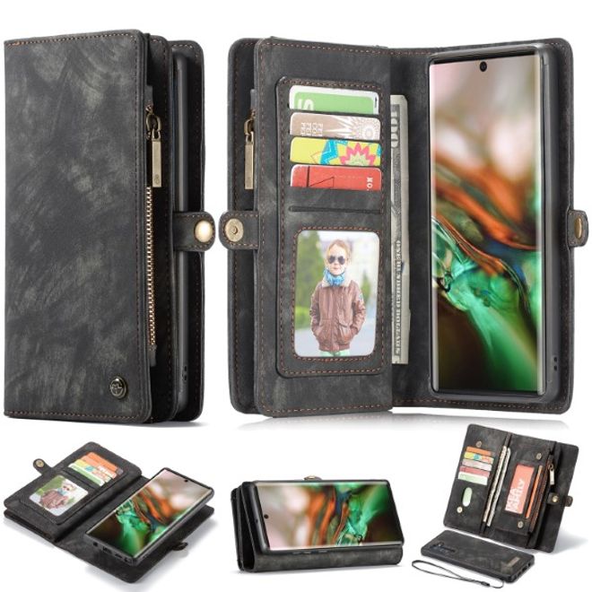 Caseme - Samsung Galaxy Note 10 Handyhülle - Leder Portemonnaie mit abnehmbarer Plastik Hülle - schwarz