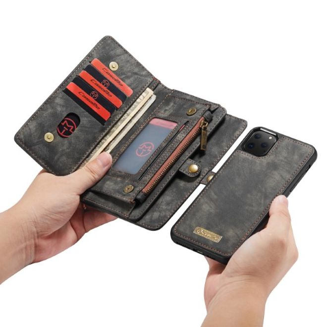 Caseme - iPhone 11 Pro Max Handyhülle - Leder Portemonnaie mit abnehmbarer Plastik Hülle - schwarz