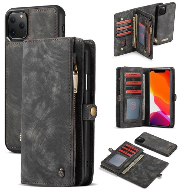 Caseme - iPhone 11 Pro Max Handyhülle - Leder Portemonnaie mit abnehmbarer Plastik Hülle - schwarz
