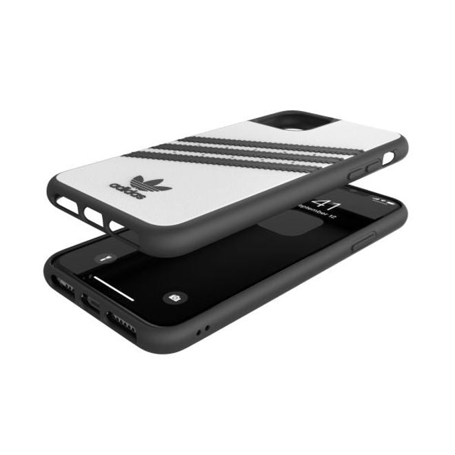 Adidas - iPhone 11 Pro Max Hülle - PU Backcover mit Logo und Streifen - weiss/schwarz