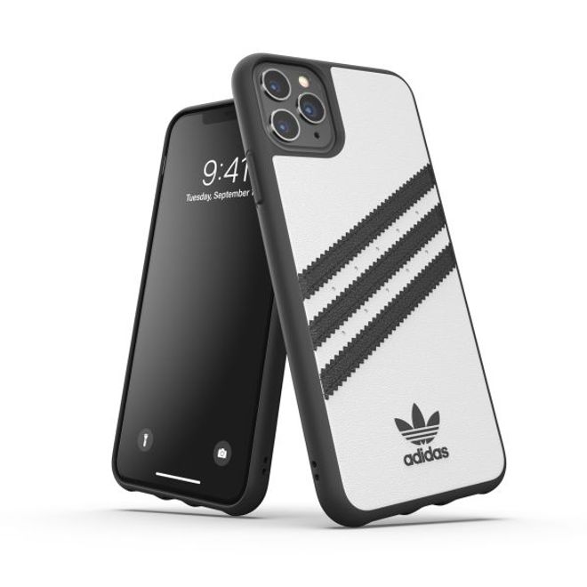 Adidas - iPhone 11 Pro Max Hülle - PU Backcover mit Logo und Streifen - weiss/schwarz