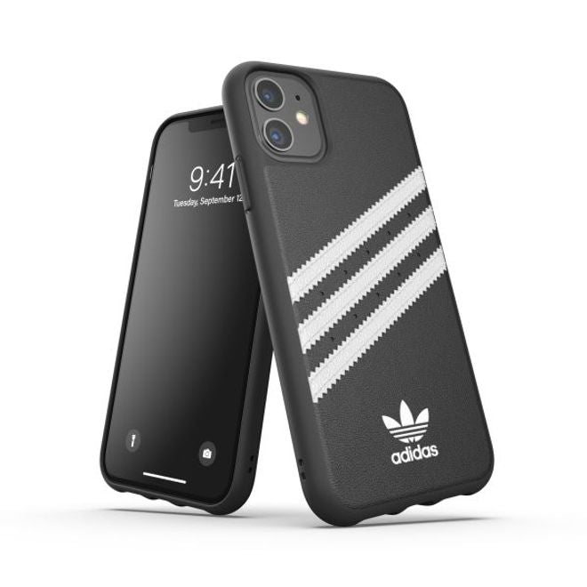 Adidas - iPhone 11 Hülle - PU Backcover mit Logo und Streifen - schwarz/weiss