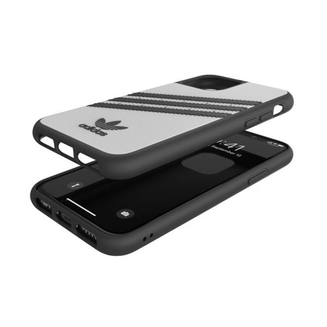 Adidas - iPhone 11 Pro Hülle - PU Backcover mit Logo und Streifen - weiss/schwarz